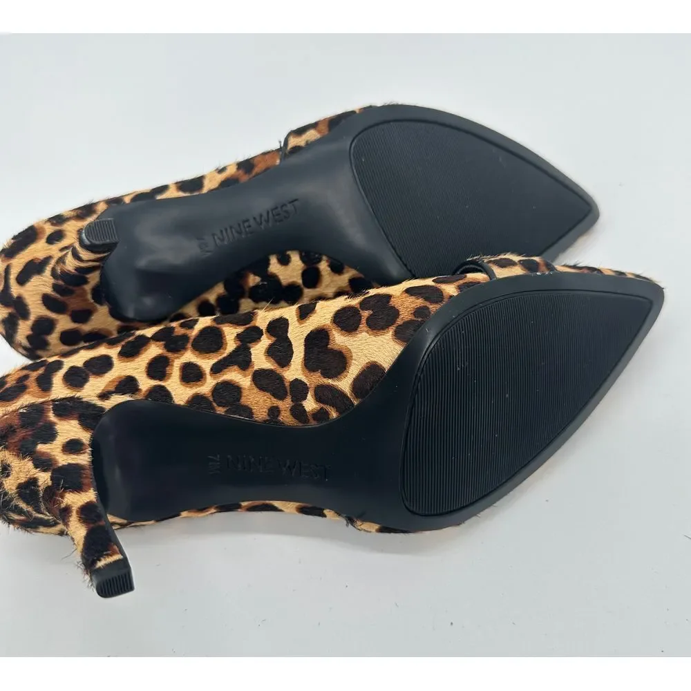 Nine West Women's Kimery Pump Sz 7.5M Pointed D'Orsay Heel Leopard Calf Hair NEW